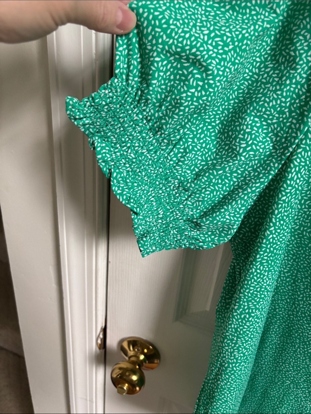 Adrianna Papell Emerald Green Ditsy V-Neck Puff Sleeve Blouse size 2x - Picture 5 of 5
